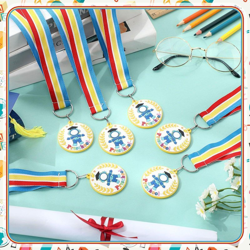 Landical 6 Pcs Preschool Pre-k Graduation Medal for Kids Bulk with Rainbow Neck Ribbon Kindergarten Grad Award Medals for School Students Grad Gifts Party Decorations(Frog)