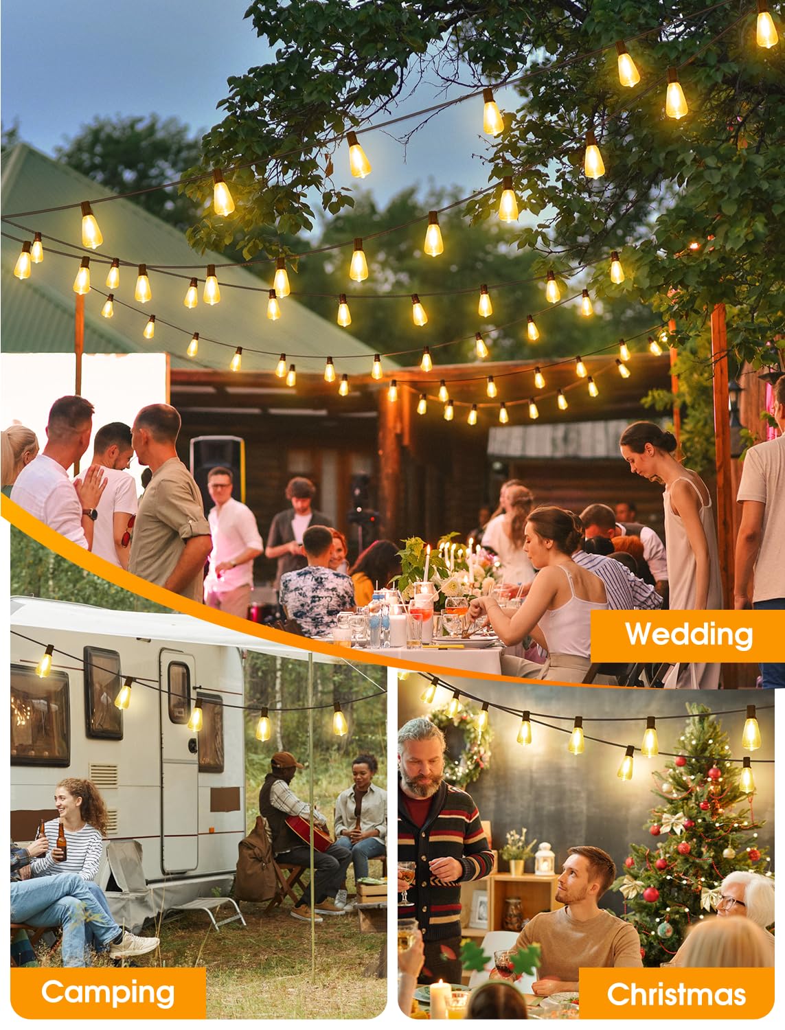 Larkvue 25FT Outdoor String Lights, Patio Lights with 10+1 LED Dimmable Waterproof Shatterproof ST38 Retro Edison 2700K Bulbs for Balcony Yard, Black