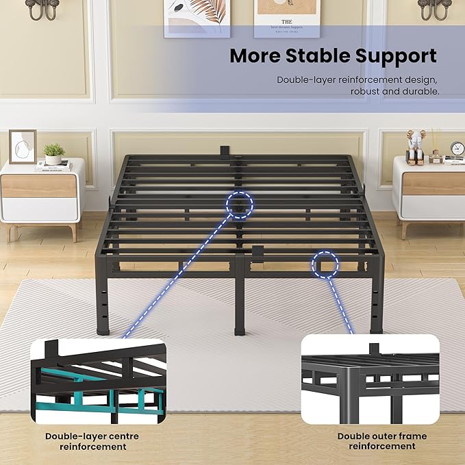 NKZ California King Size Bed Frame 18 Inch, Metal Bed Frame & Box Spring 2 in 1 Platform with Round Corner Legs, 4000Lbs Heavy Duty Tall Metal Frame, Headboard Hole, Noise-Free, Easy Assembly