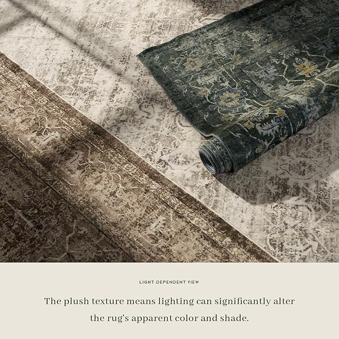 Lahome Boho Green 8x10 Area Rugs Living Room Rugs,Washable Bedroom Rug 8x10 Under Bed,Distressed Soft Non Slip Low Pile Indoor Dining Room Rug for Home Office Playroom(8'x10',Green)