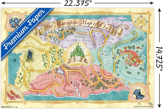 The Wizard Of Oz - Map Wall Poster, 22.4L" x 14.7W", Premium Unframed Version