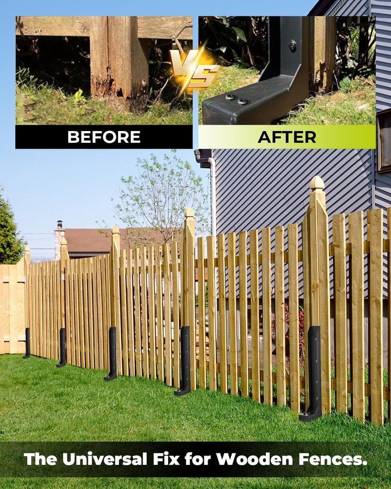Saker Neo Fence Post Repair Kit – Heavy Duty Steel Fence Post Anchor for Leaning or Broken Posts, Fence Post stabilizer with Screws & Tool,32inch(2 pcs)