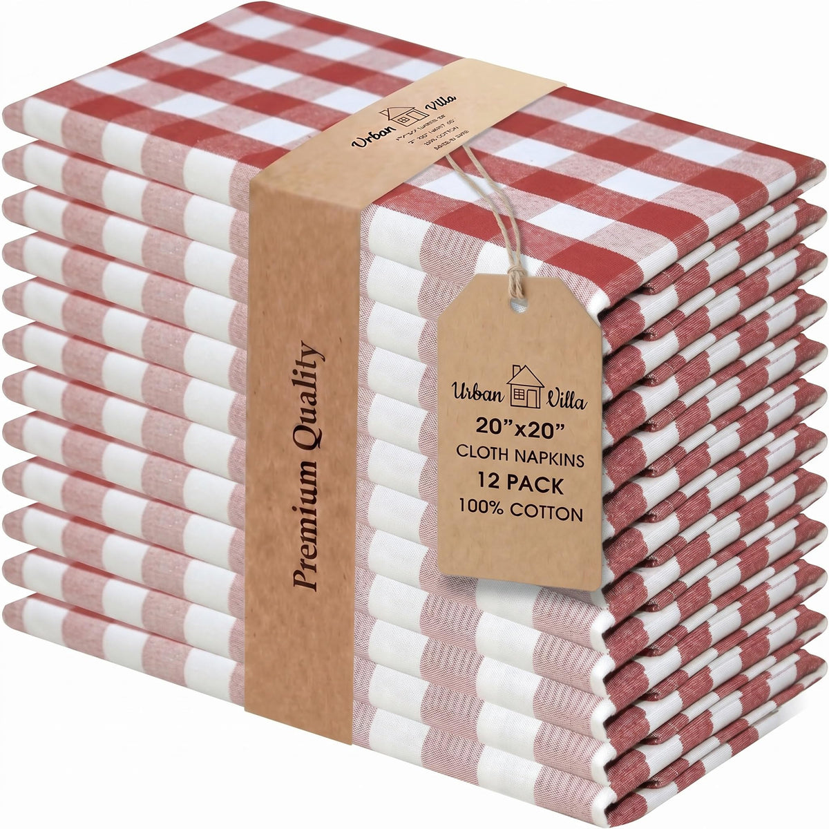 Urban Villa Cloth Napkins Cotton 20x20 (Set of 12) Rust