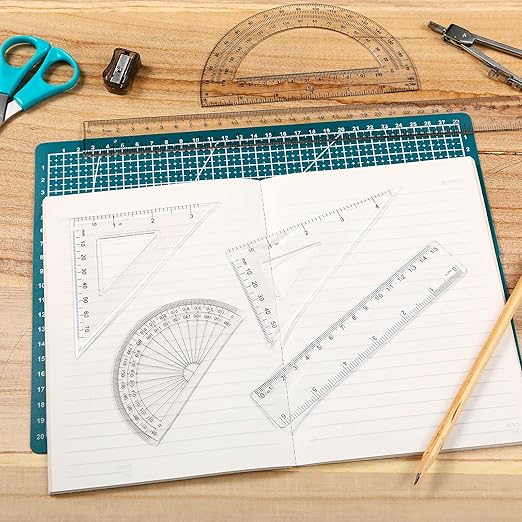 Tenare 72 Pcs Plastic Clear Math Set Includes Protractor Triangle Rulers 12 Inch 6 Inch Straight Geometry Math Transparent Ruler Measuring Tool for Office Home Supplies