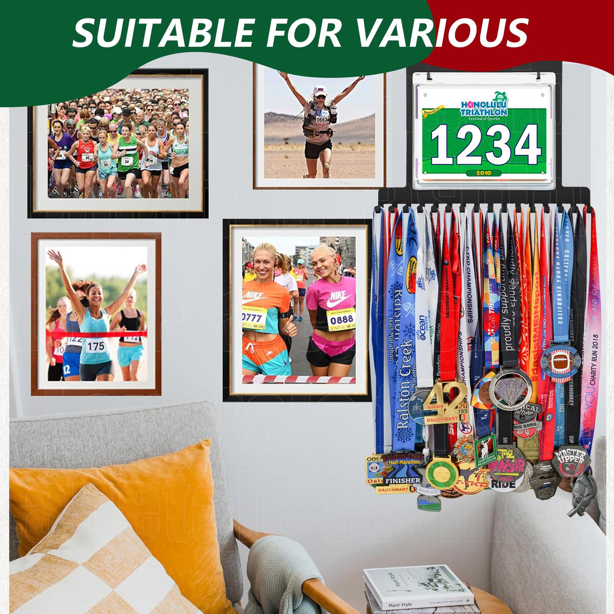 Lapetale Fashion Race Bib and Medal Display,Marathon Medal Display and Runner Medal Hanger Display,Bib Running Medal Display, Running Medal Hanger Display,Medal Holder for Wall,Gifts for Runners50