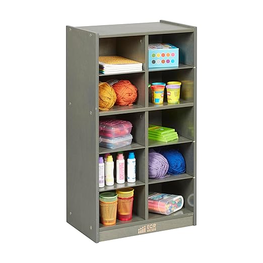 ECR4Kids 10 Cubby Mobile Tray Storage Cabinet, 5x2, Classroom Furniture, Grey Wash