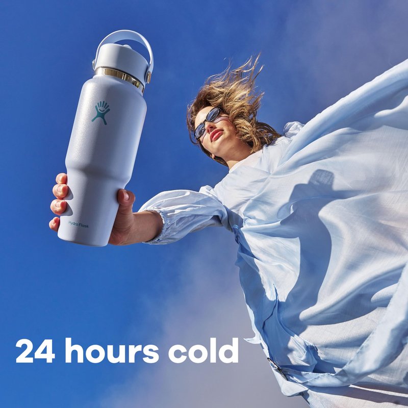 Hydro Flask Travel Water Bottle - Insulated Stainless Steel - Wide Straw Lid, Non Spill, Leakproof in 24 Oz Birch Gray