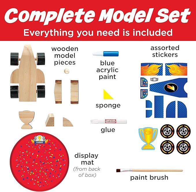 Creativity for Kids Buildeez! Easy Wooden Model Set: Blaze The Race Car - Model Car Kits to Build and Paint, Craft Kits for Kids, STEM Toys and Crafts for Boys (Ages 5+)