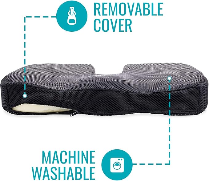 DMI Memory Foam Seat Support Cushion | Coccyx, Sciatica, & Tailbone Pain Relief | Multi-Use Ergonomic Seat Cushion for Office Chair for Driving & Home | Breathable