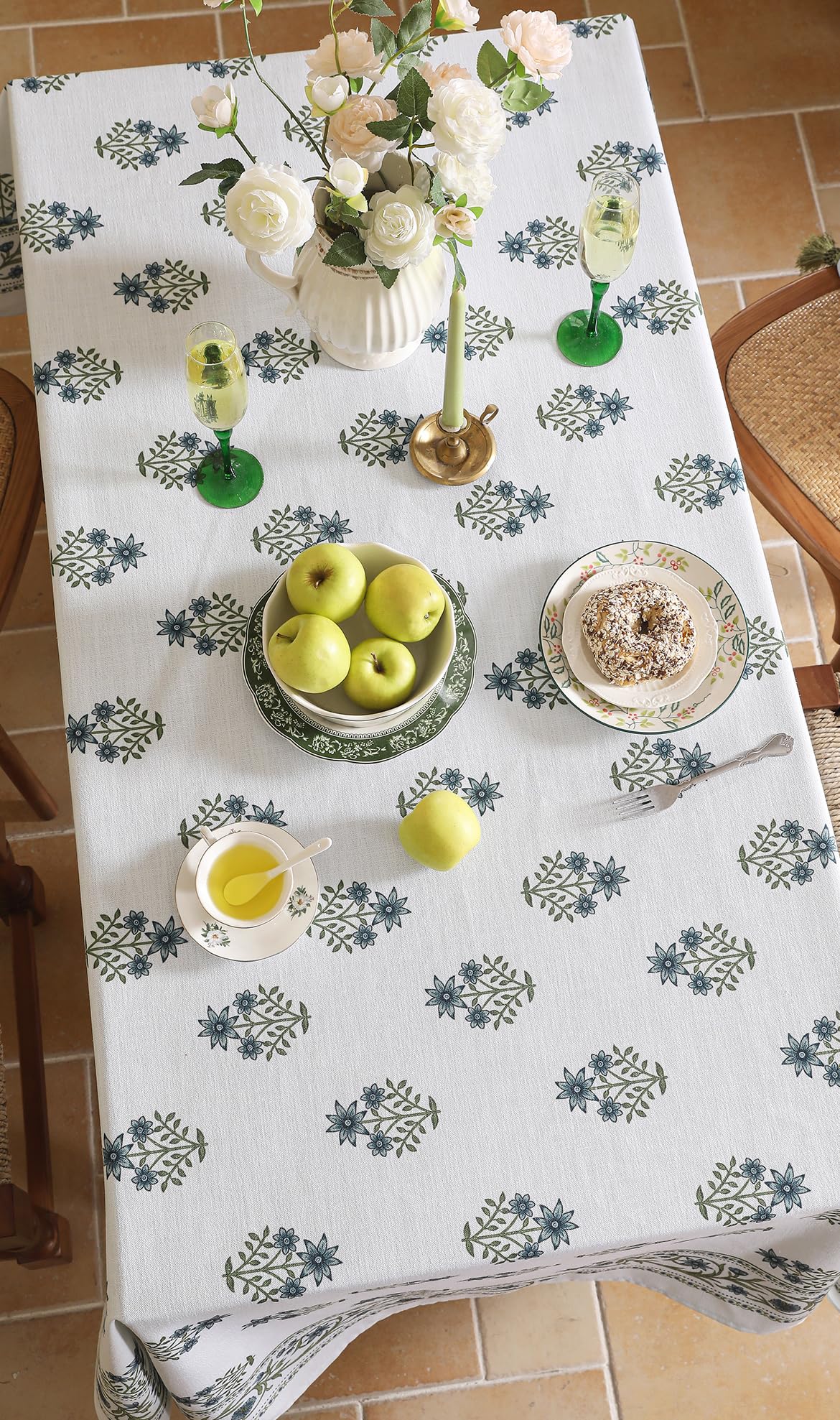 ISAENNE Designer Vintage Linen Rectangular Tablecloth,118"x67"-Chauffrey D