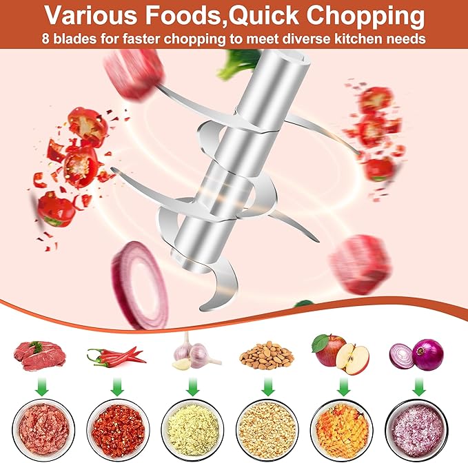 450ML (1.8 Cup) Electric Garlic Chopper, Mini Portable Food Processor