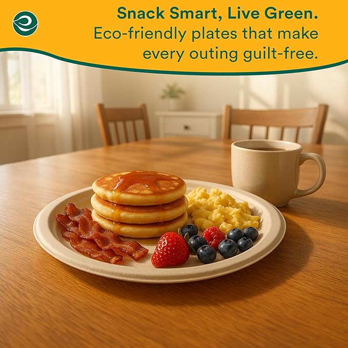 ECO SOUL Compostable 9 Inch(400-Pack) Biodegradable Heavy-Duty Disposable Eco-Friendly Paper Plates for Dinner & Parties, Wedding, Event