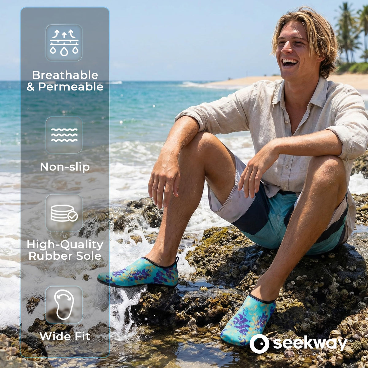SEEKWAY Water Shoes Women Men Adult Quick-Dry Aqua Socks Barefoot Non Slip for Beach Swim River Pool Lake surf Black SK002(U)