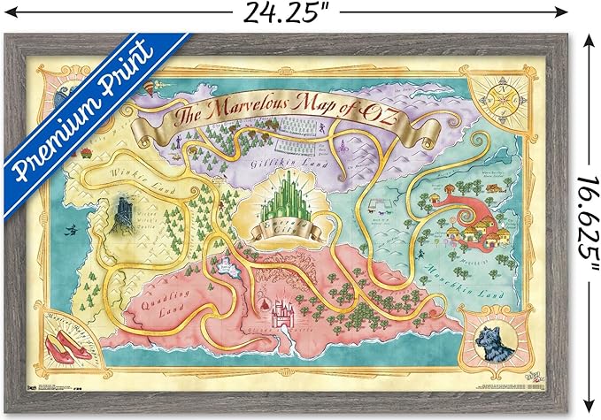The Wizard Of Oz - Map Wall Poster, 22.4L" x 14.7W", Barnwood Framed Version