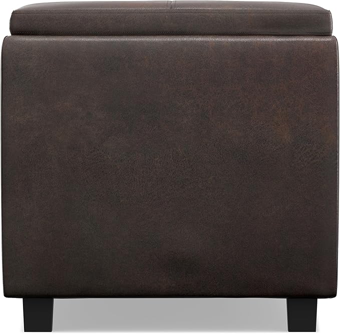 SIMPLIHOME Avalon Storage Ottoman - 42 inch Wide Upholstered Vegan Leather Rectangular Flip-Top Ottoman in Distressed Brown, Contemporary Coffee Table Ottoman for Living Room with Hidden Storage