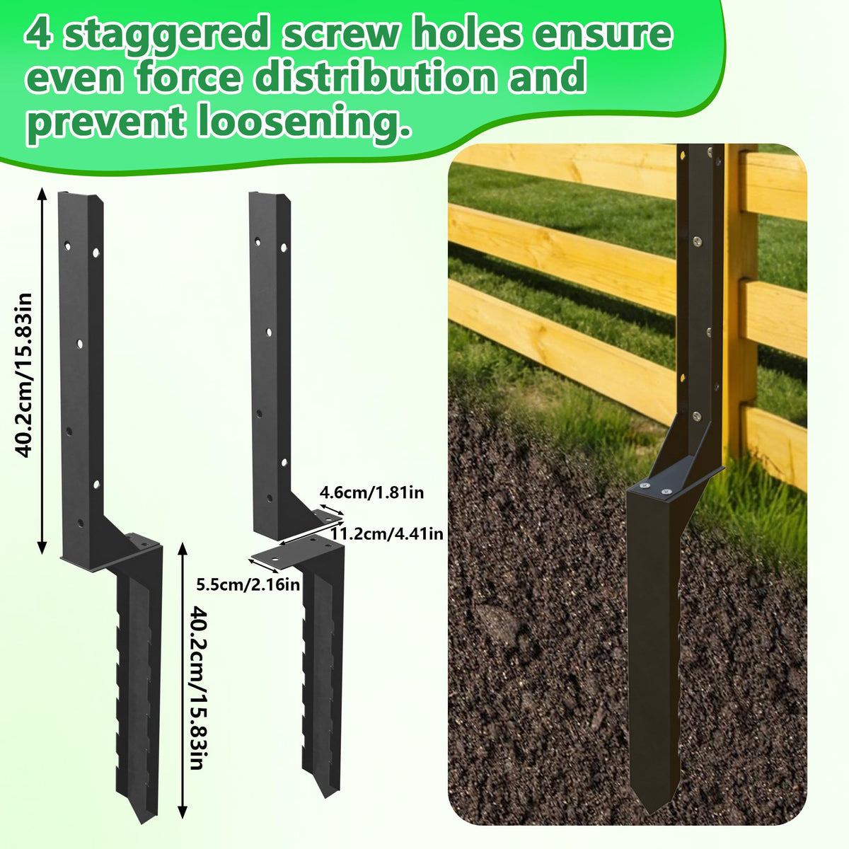 Fence Post Repair Kit 4 Pack Heavy Duty Fence Post Anchor Stakes for Fixed and Repair Tilted Broken Wood Posts Support Thickened Ground Spike Fencing Repair Stakes Black