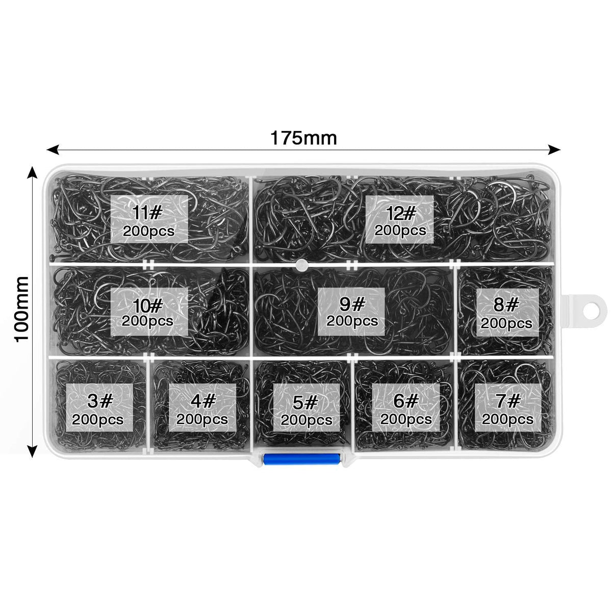 HETH 2000pcs Fishing Worm Hooks High Carbon Steel Wide Gap Offset Fishing Hook Set for Saltwater and Freshwater with 10 Sizes