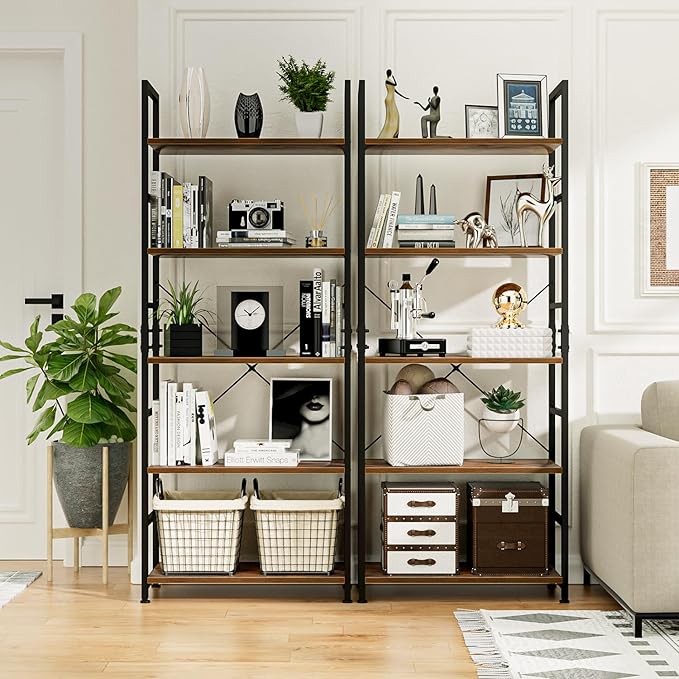 NUMENN 5 Tier Bookshelf, Tall Bookcase Shelf Storage Organizer, Modern Book Shelf for Bedroom, Living Room and Home Office, Vintage