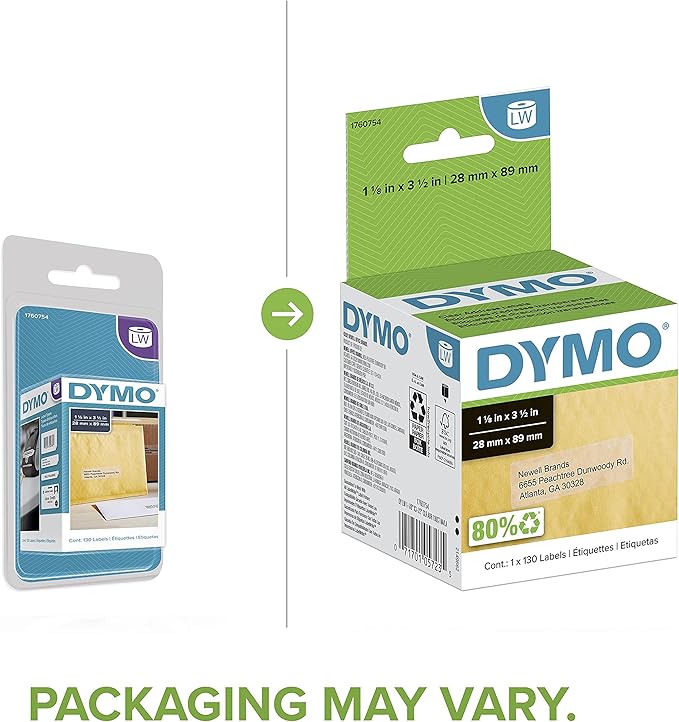 DYMO LW Mailing Address Labels for LabelWriter Label Printers, Clear, 1-1/8-Inch x 3-1/2-Inch, Self-Adhesive, 1 Roll of 130