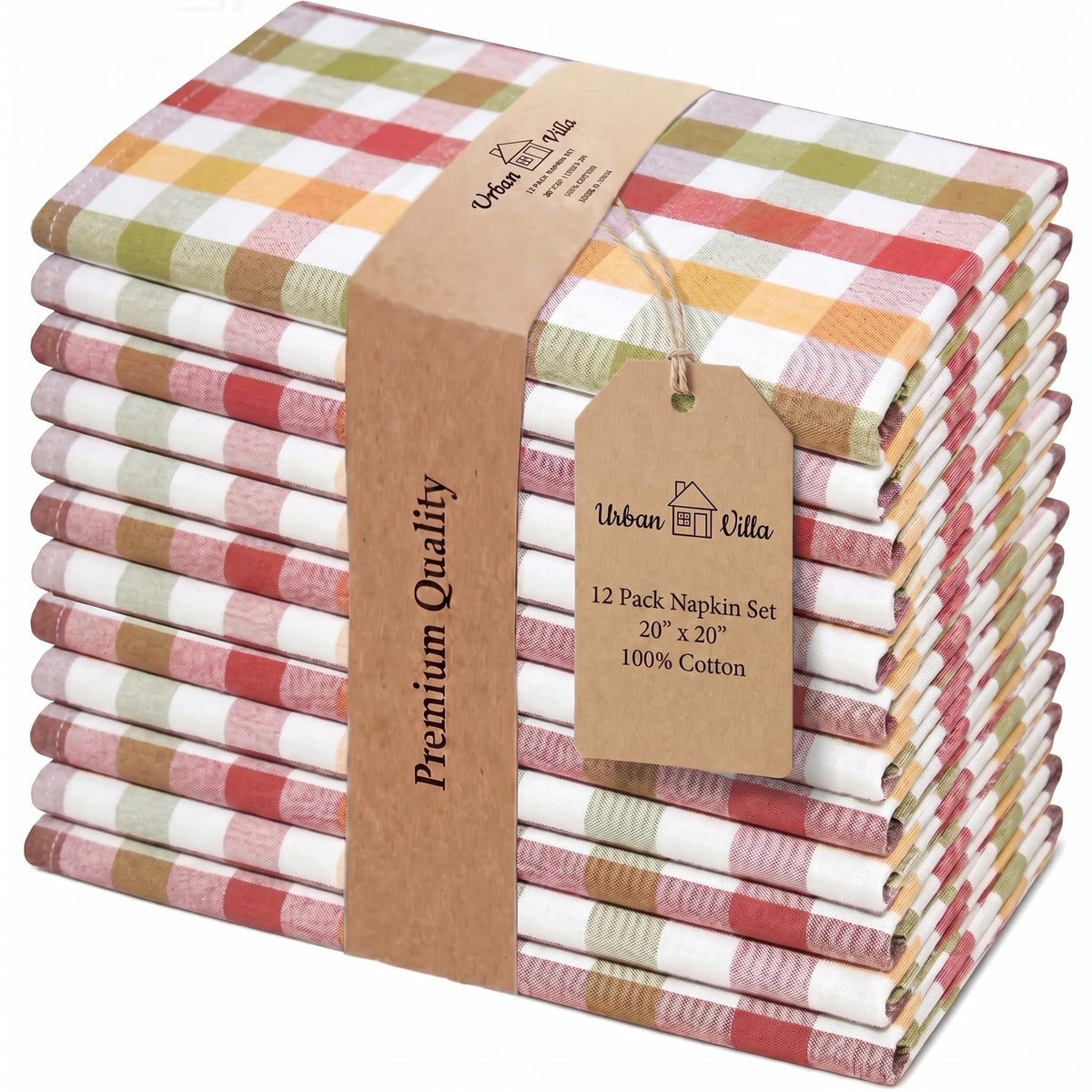 Urban Villa Cloth Napkins Cotton 20x20 (Set of 12) Rust