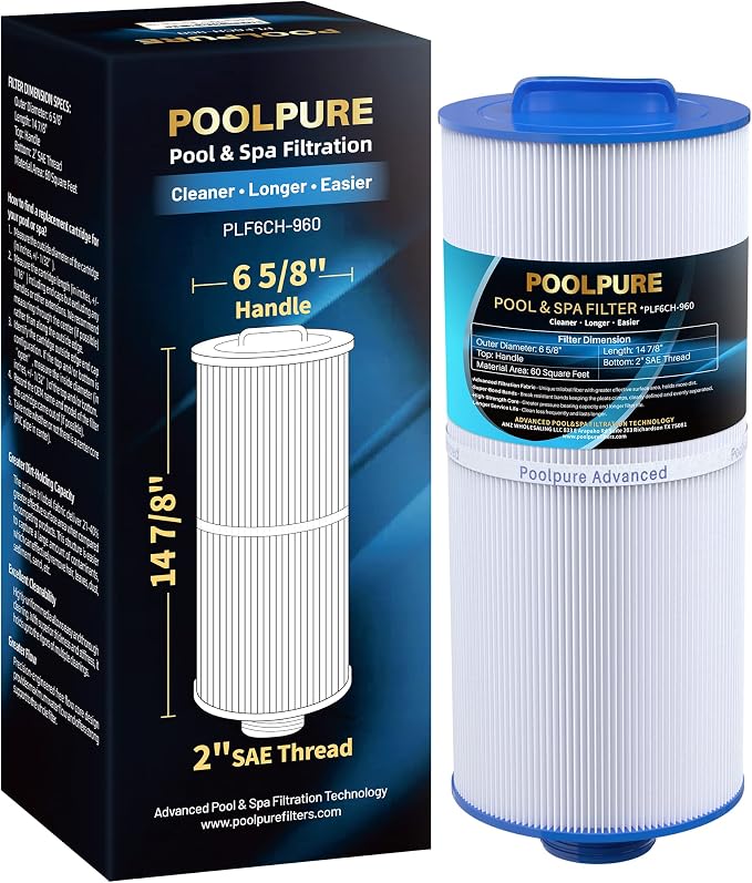 POOLPURE PLF6CH-960 Spa Filter Replaces PJW60TL-F2S, Jacuzzi Filters J-300