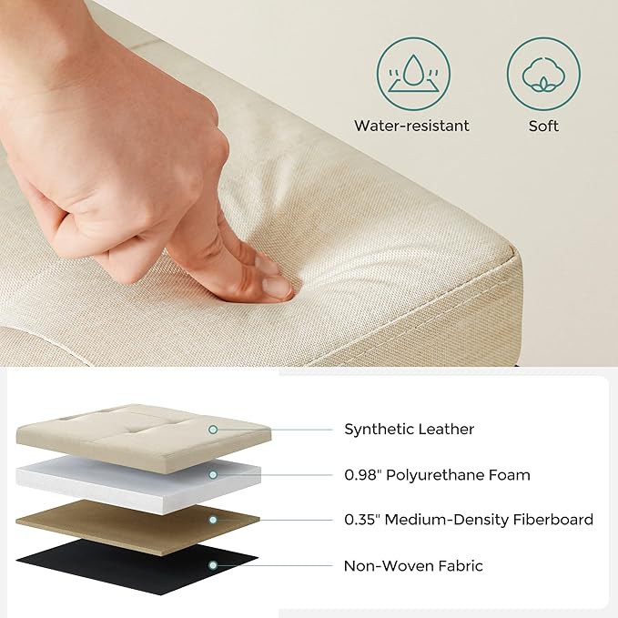 SONGMICS 43 Inches Folding Storage Ottoman Bench, Set of 2, Storage Chest, Foot Rest Stool, Bedroom Bench with Storage, Beige, ULSF429W02