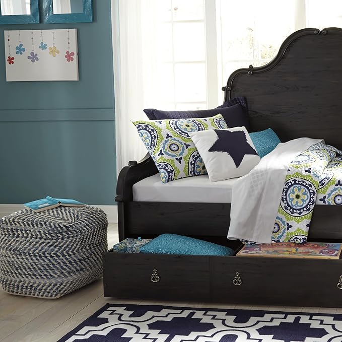 Signature Design by Ashley Chevron Handmade Woven Pouf 18 x 18, Blue and White