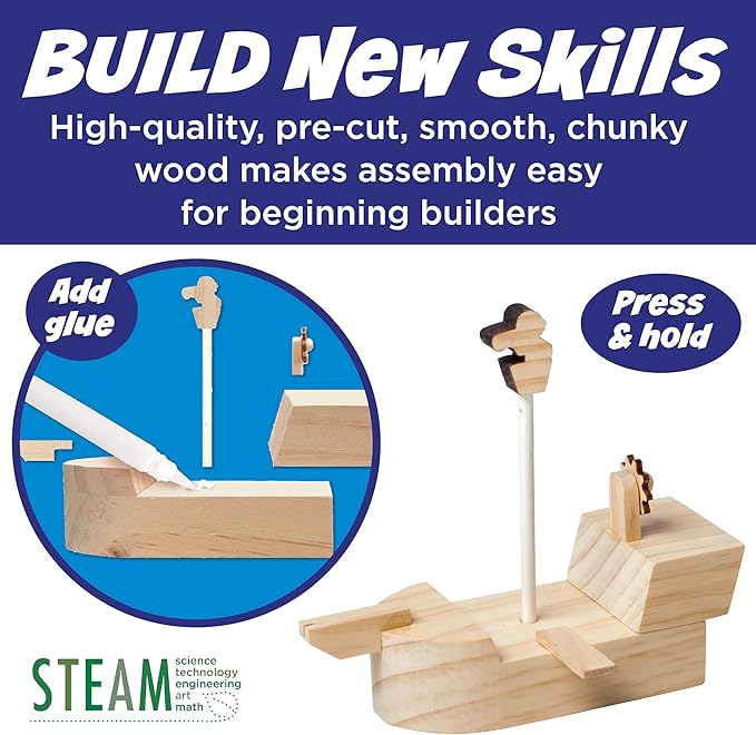 Creativity for Kids Buildeez! Easy Wooden Model Set: Pirate Ship, Sea Skull - DIY Arts & Crafts Kit, STEM Toys and Gift for Kids, Boat Toys for Boys (Ages 5+)