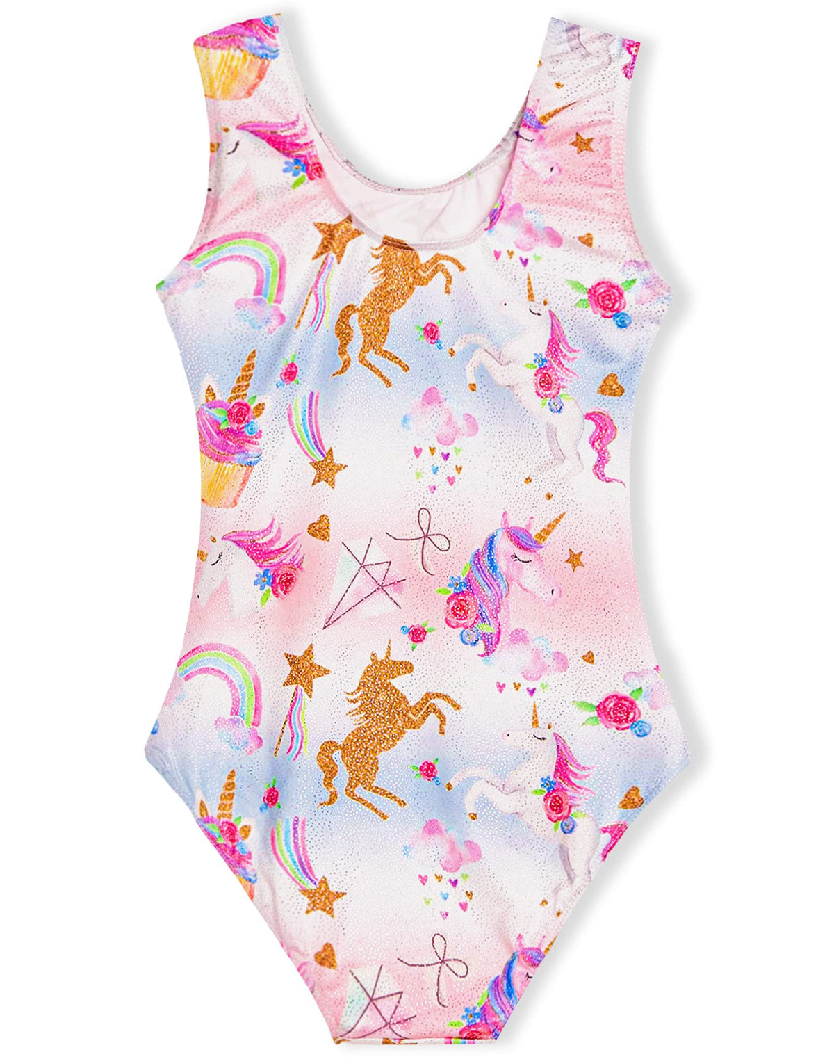 Domusgo Gymnastics Leotards for Girls 6-7 Years Old Pink White Unicorns Sparkly One Piece Tumbling Outfits