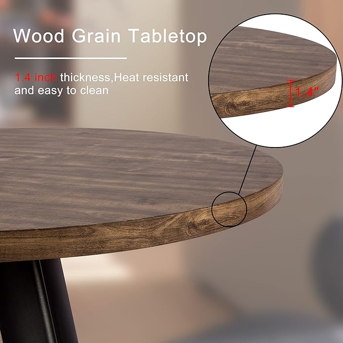 Round Dining Table, Small Dining Table for 2, 31.5" Round Table, Mid-Century Modern Kitchen Table with 1.4" Thickness Wood Grain Tabletop for or Small Space, Dining Room, Kitchen, Rusty Brown