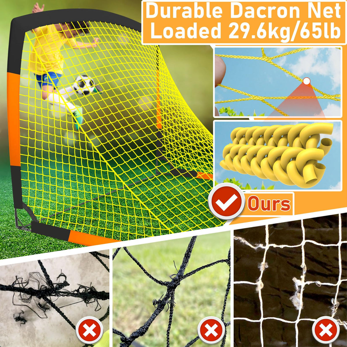 Happy Jump 7x5' & 5x3.6' Portable Soccer Goals for Kids Ages 6-14, Weatherproof Net and Steel Frame for Backyard Fun and Outdoor Training, Quick Setup and Sturdy for All Weather Conditions