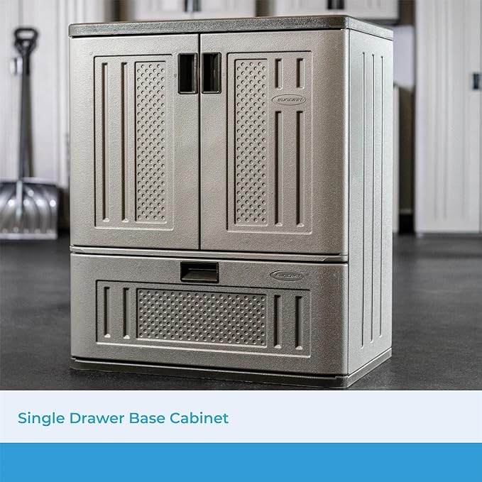Suncast Indoor Resin Single-Drawer Storage Cabinet, Platinum Metallic, Made in The USA