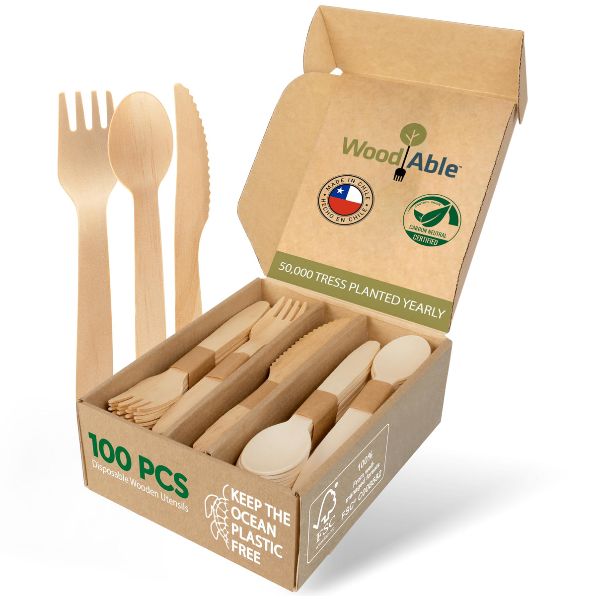 WOODABLE Wooden Spoons, 100 Pack, 6.5 Inch, Bamboo Utensils Alternative