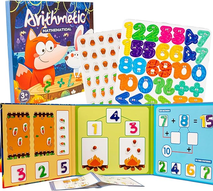 brenzo Magnetic Numbers and Arithmetic Book Set, 96 PCS Math Manipulatives with Addition & Subtraction Games, Number Magnets for Kids Learning, Portable Learning Toys for Homeschool & Classroom