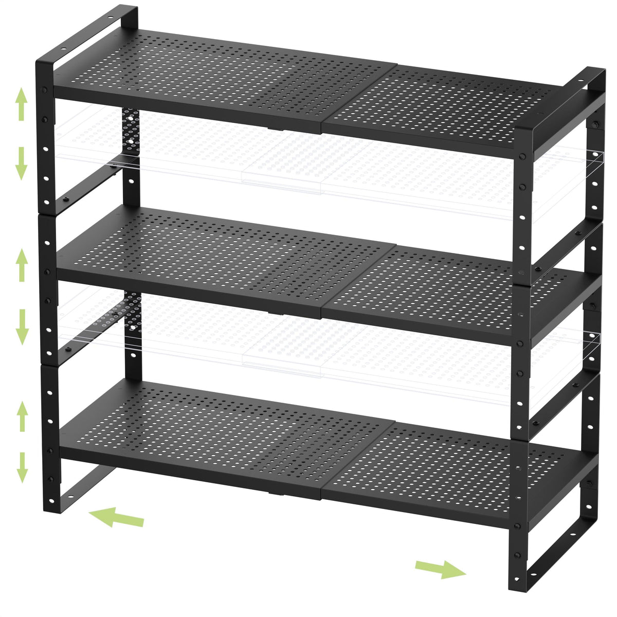 Jojocross Expandable Stackable Aadjustable Shoe Rack Pantry Shelf for Kitchen Cabinets Counter Shelves Countertop Cupboard Storage Solution,Sturdy Heavy-Duty Metal Construction(2Packs/Black/Medium)