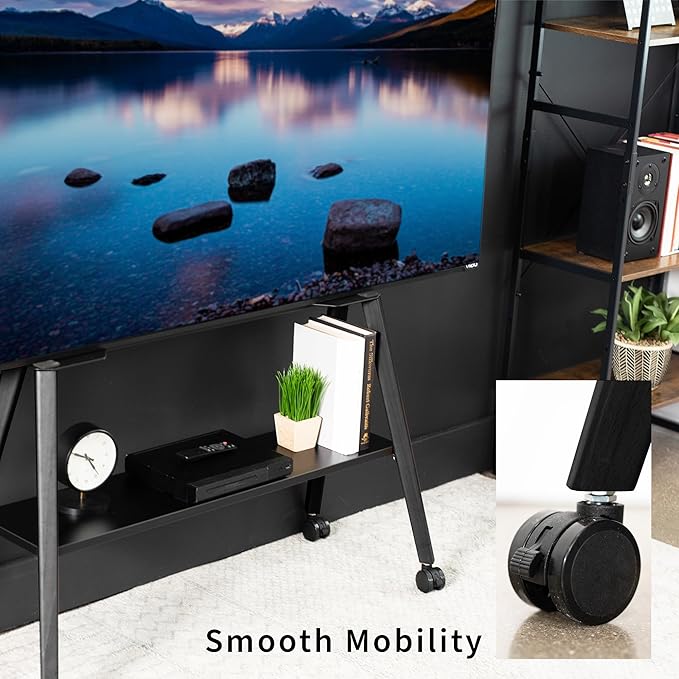VIVO Rolling Artistic Easel 43 to 75 inch LED LCD Screen Mobile Studio TV Display Stand, Wood Accessory Shelf, Adjustable TV Mount with 4 Legs, Black, STAND-TV75RB