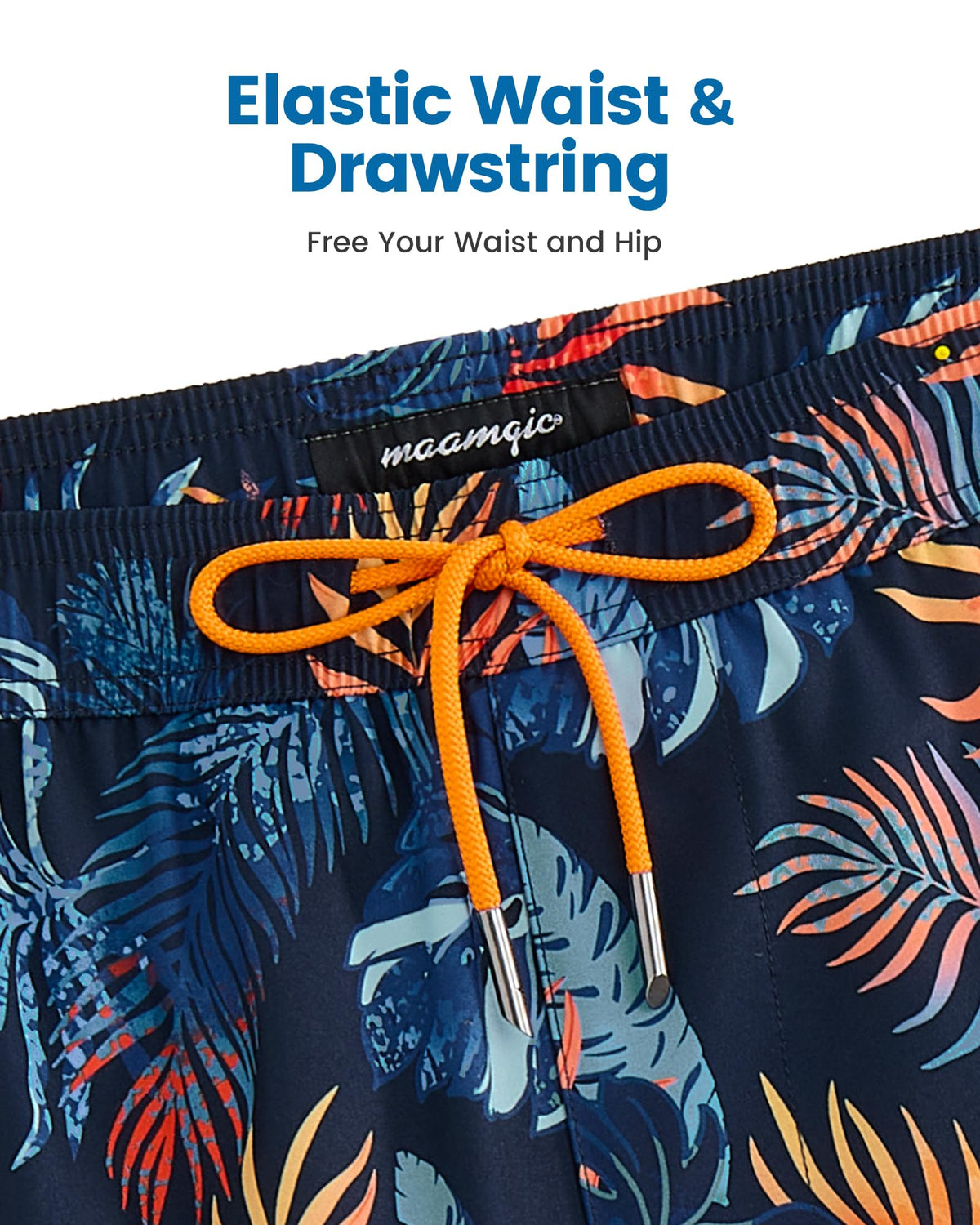 maamgic 2 in 1 Mens Swim Trunks 7 Inch Swim Shorts Swim Suits Board Shorts Palm Navy-Orange Medium