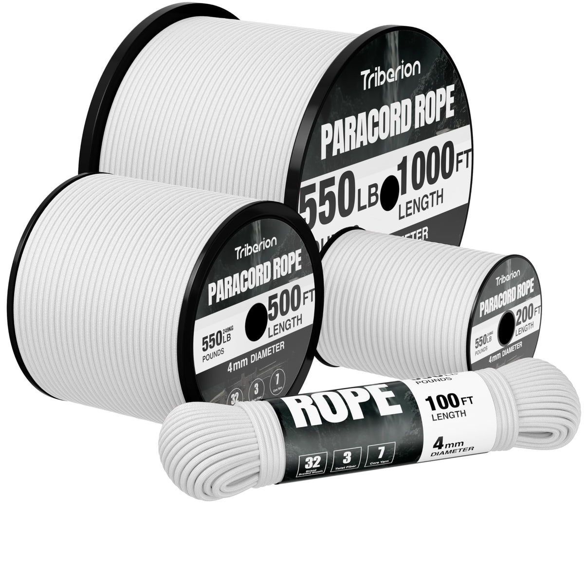 Paracord Rope 550 lb - 200ft 5/32" Parachute Cord 4MM 7-Strand para Cord - Heavy Duty Spool String for Survival,Camping Gear, Survival Bracelet, Clothesline - White