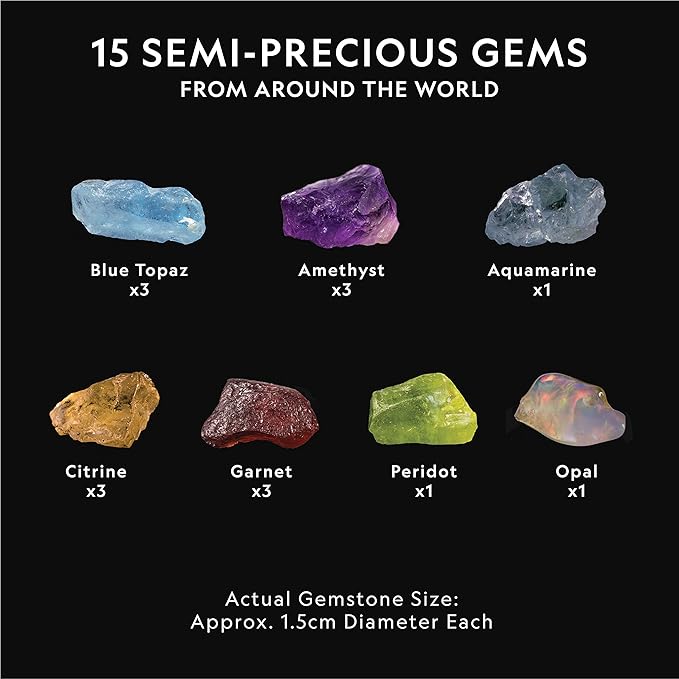 National Geographic Semi-Precious Gemstone Dig Kit for Kids - 15 Real Gems Including Amethyst, Garnet, Opal, Blue Topaz, and More, STEM Rock Collection Activity, Dig Brick, Science Kit for Kids