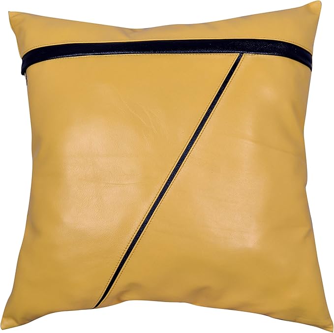 D DOLLY LAMB Lambskin Leather Pillow Cover - Sofa Cushion Case - Decorative Throw Covers for Living Room & Bedroom, 14x14 Inches - Camel Pack of 1