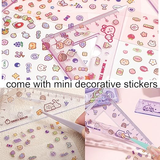 4 Pieces Pink Flexible Rulers Set 15cm Soft PVC Bendable Rulers Shatterproof Straight Ruler Triangle Ruler Straight Edge Protractor Math Geometry Tool Office School Supplies (Pink)