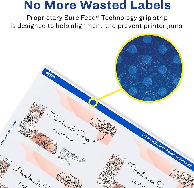 Avery Glossy White Labels, Sure Feed Technology, 2" x 3" Rectangle Labels, Print-to-The-Edge, Laser/Inkjet, 80 Total (22890)