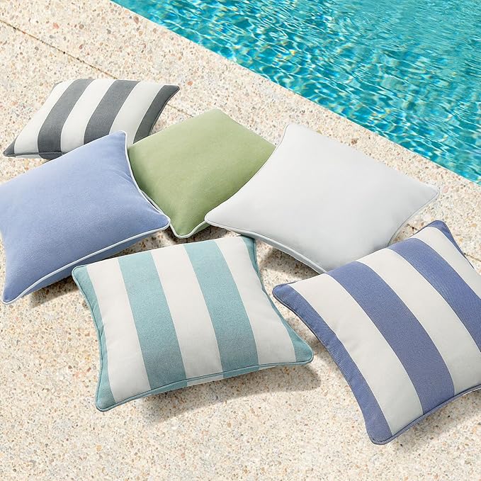 Decorative Outdoor Water Repellent Throw Pillows with Inserts, Set of 4, 18" x18" Pillows for Patio, Backyard, Bed, Couch, and Patio Furniture, Powder Blue
