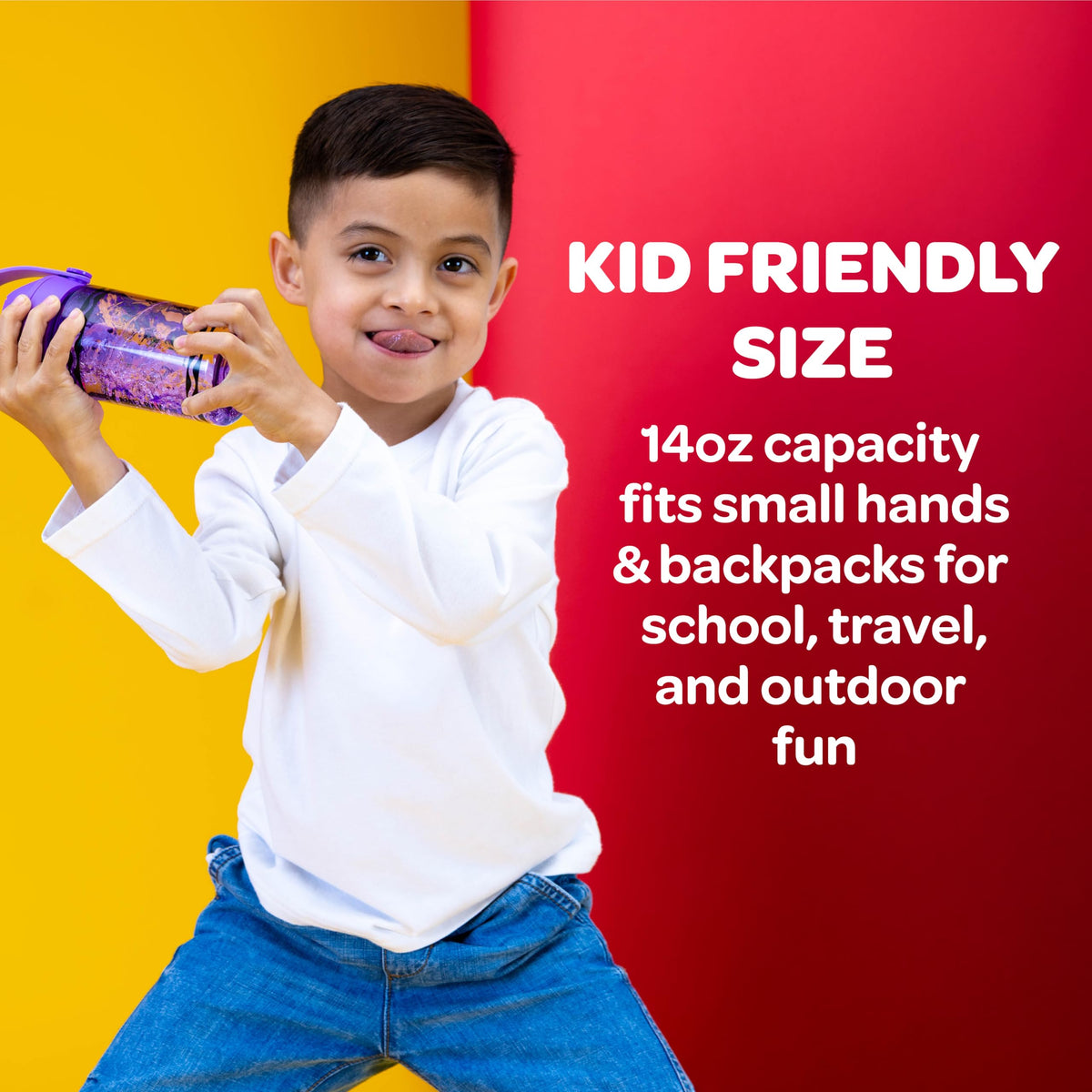 CamelBak Crayola Flip Straw Kids Water Bottle with Bite Valve, Tritan Renew Design for School and Everyday Use, 14oz, Violet