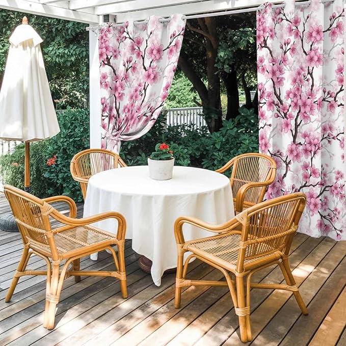 Cherry Flowers Outdoor Curtains