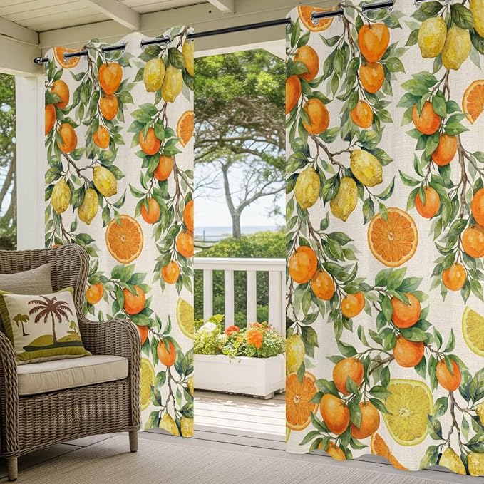 Lemons Yellow Orange Summer Plant Linen Outdoor Curtains