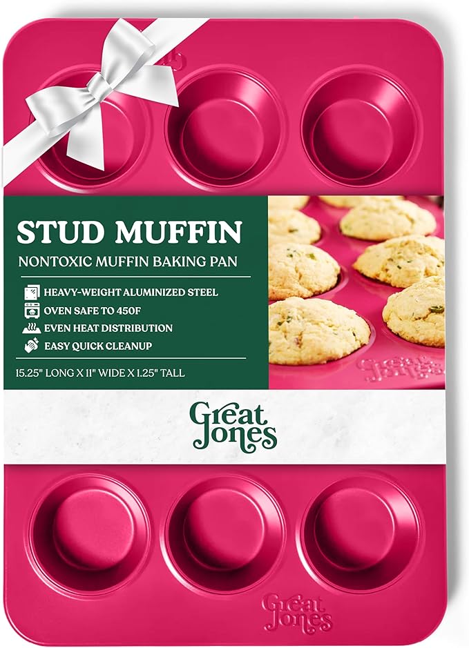 Great Jones Nonstick 12-Cup Muffin Pan (Raspberry) | Non Toxic
