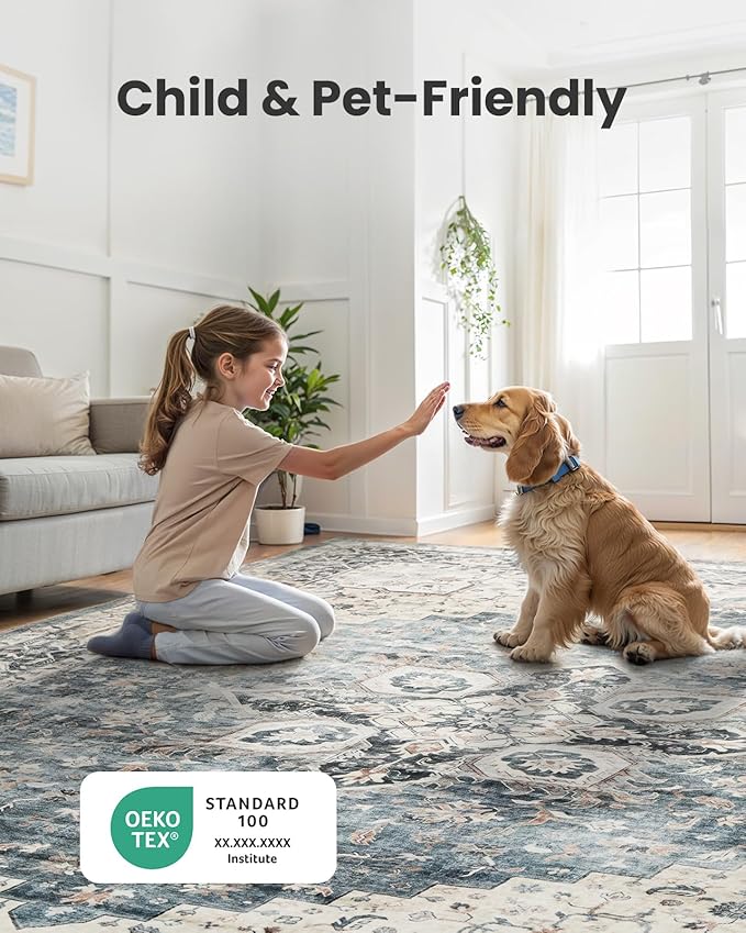 AMADA HOMEFURNISHING 2x6 Washable Runner Rug, Low-Profile Kitchen Rugs with Non-Slip Backing & Durable Edge Binding, Vintage Entryway Runner Rug for Bedroom & Hallway