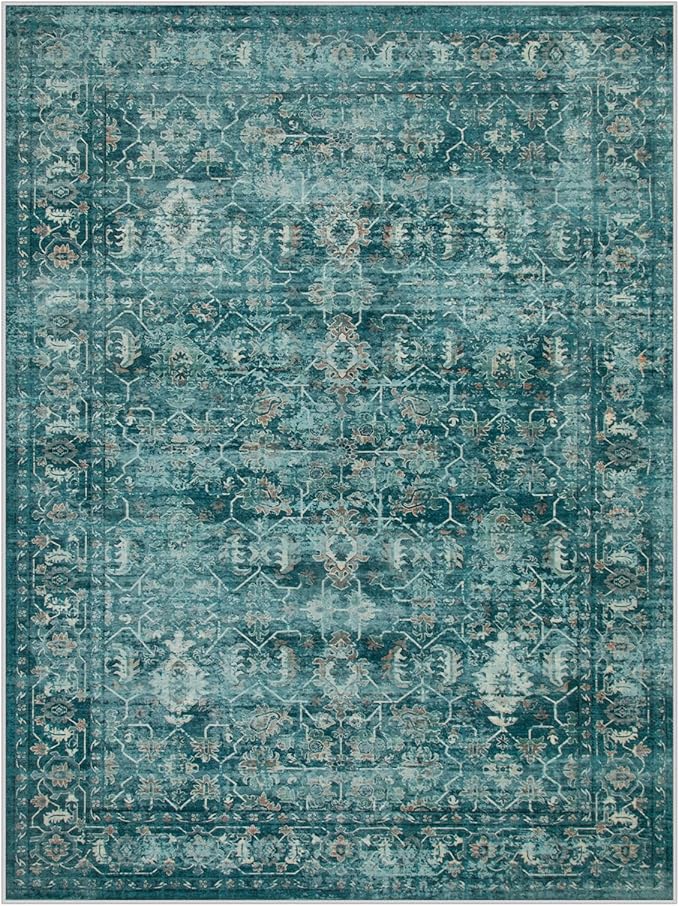 Lahome Vintage 9x12 Washable Blue Rugs for Living Room Bedroom, Boho Dining Room Rugs for Under Table, Soft Non Slip Indoor Throw Carpet for Home Office Playroom (9x12ft,Blue)