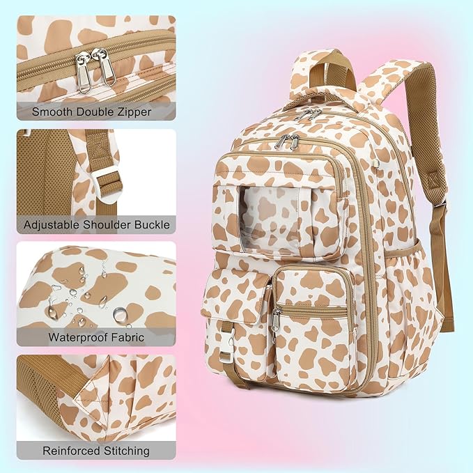 School Backpack for Girls 3Pcs Set Elementary Middle School Book Bags with Lunch Box Pencil Case